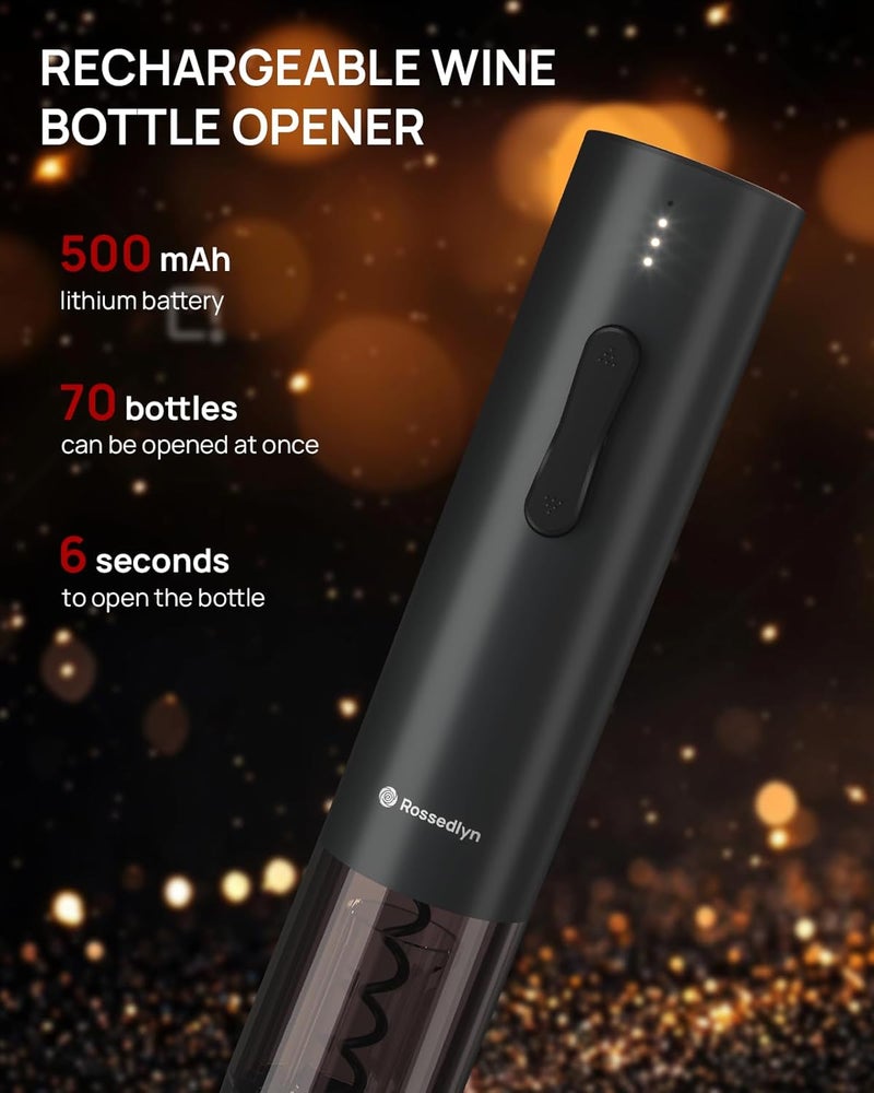 Rossedlyn Rechargeable Electric Wine Opener Gift Set - Aerator, Bottle Opener, Foil Cutter, Wine Vacuum Pump and Stoppers for Home Bar Outdoor Party - Image 3